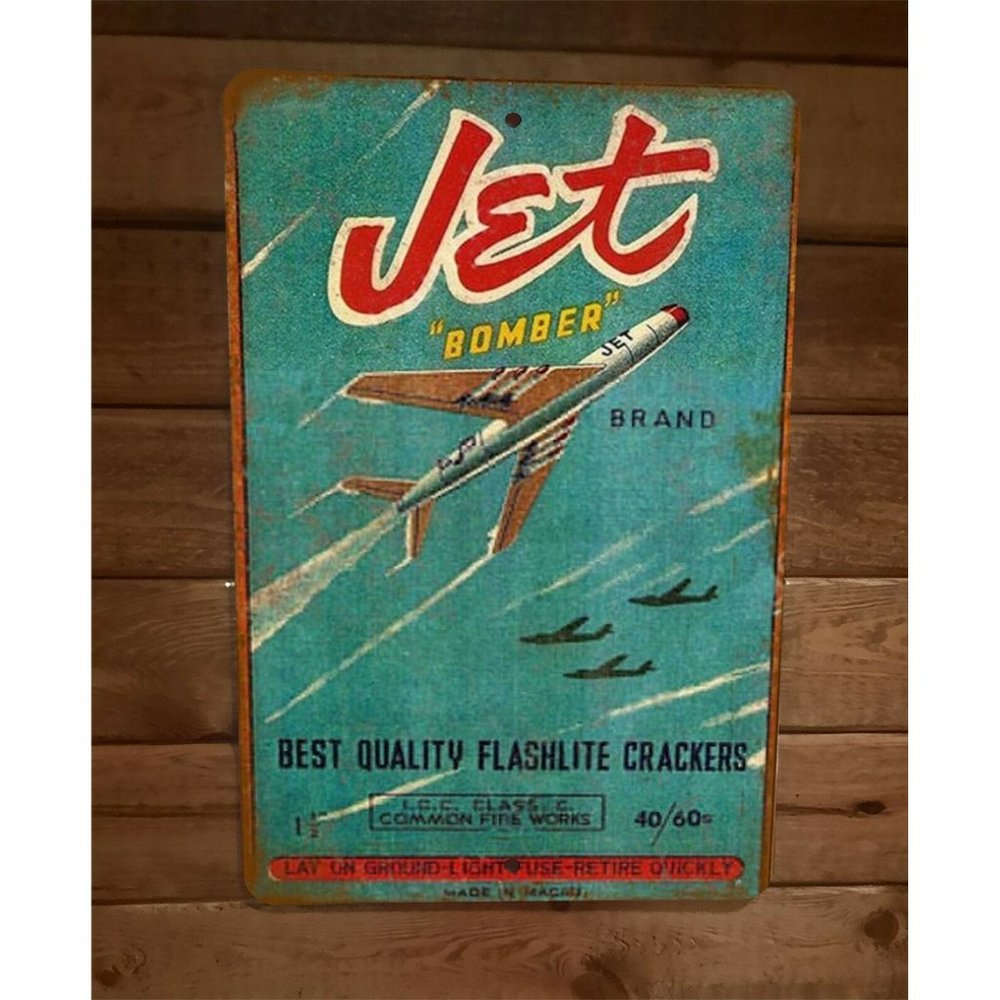 Vintage look Jet Bomber‎ Flashlight Crackers 8x12 Metal Wall Sign